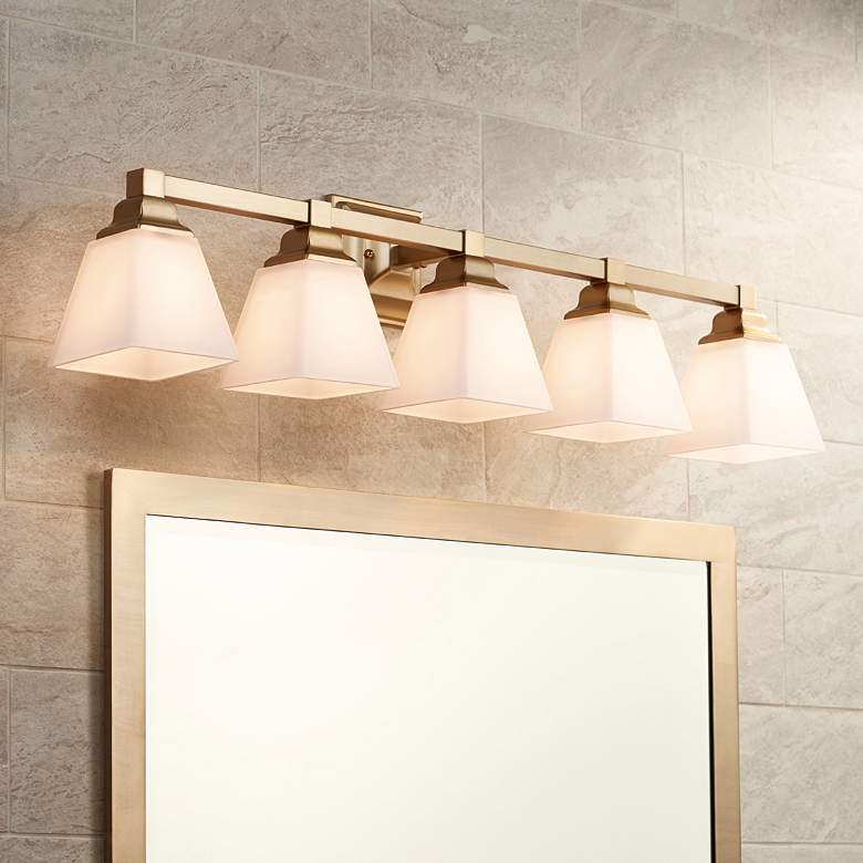 Image 1 Regency Hill Mencino-Opal 35 1/4" Warm Brass and Opal Glass Bath Light