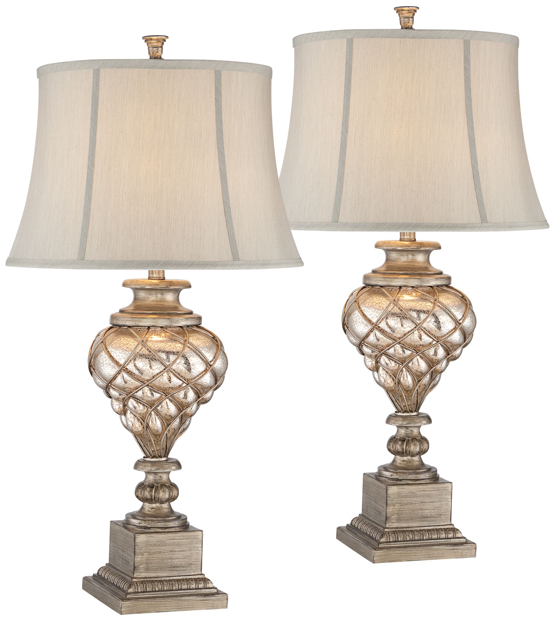 Regency Hill Mercury Glass 33 3/4" LED Night Light Lamps Set of 2