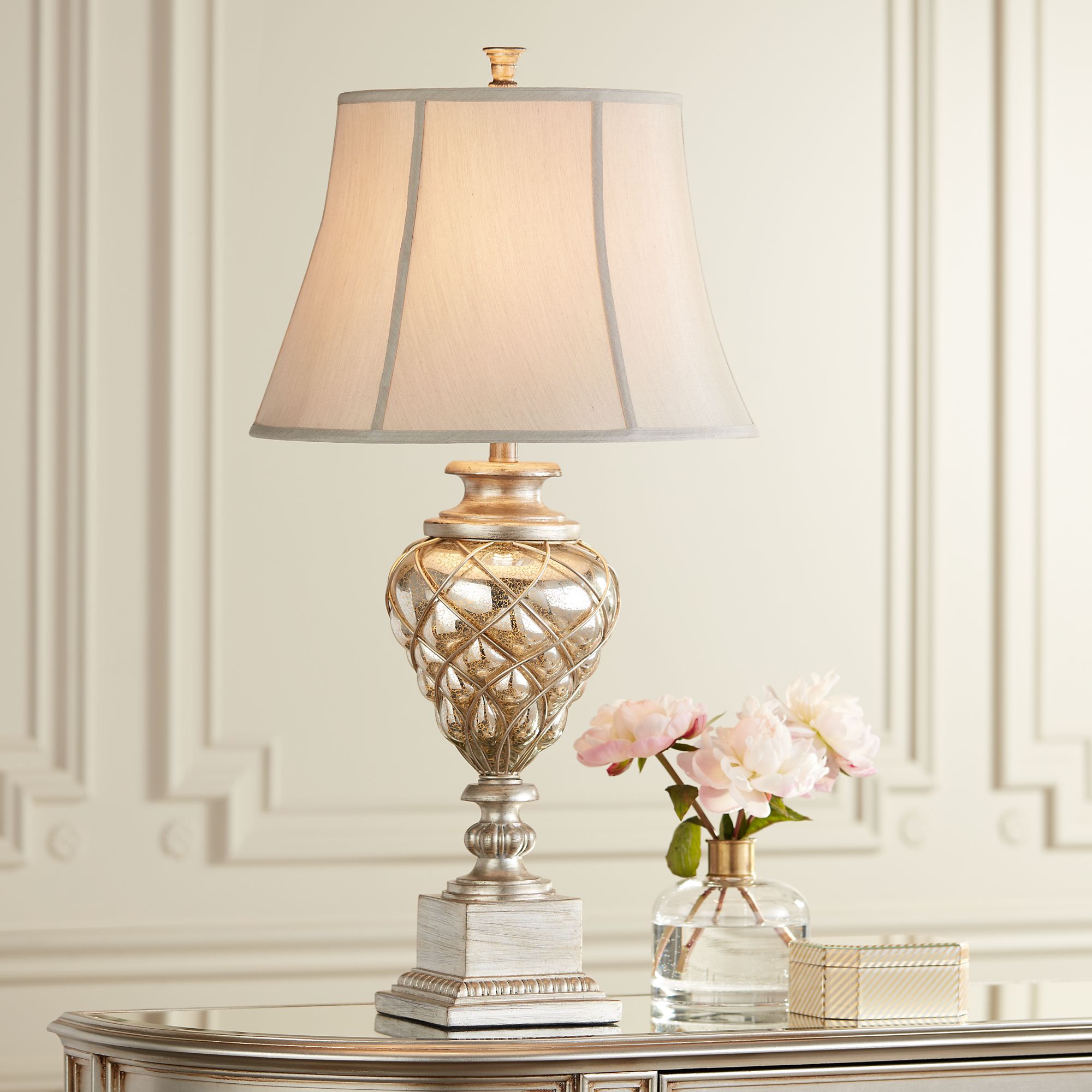 Regency Hill Mercury Glass 33 3/4" LED Night Light Lamps Set of 2