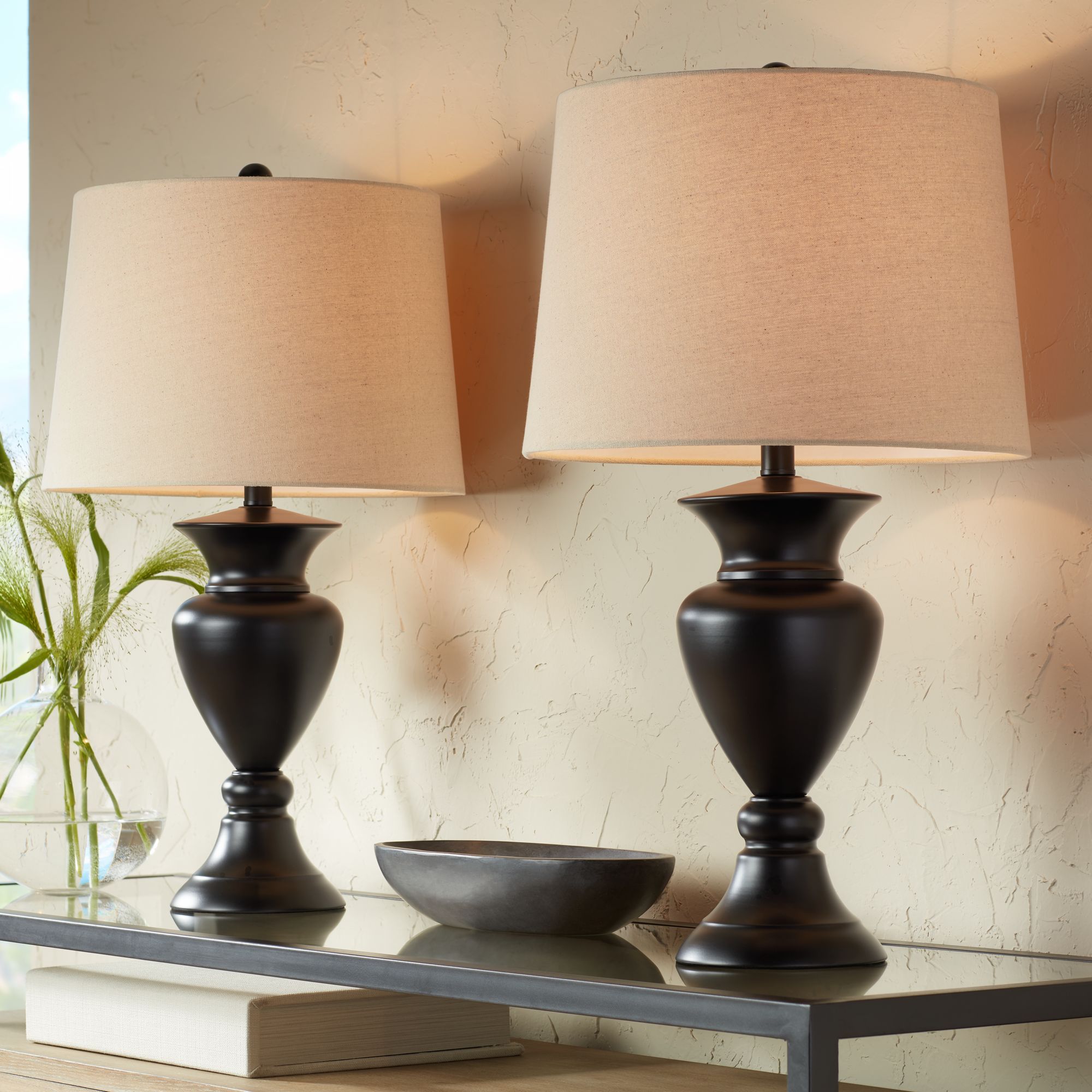 Regency Hill Metal Urn Bronze Table Lamps Set of 2