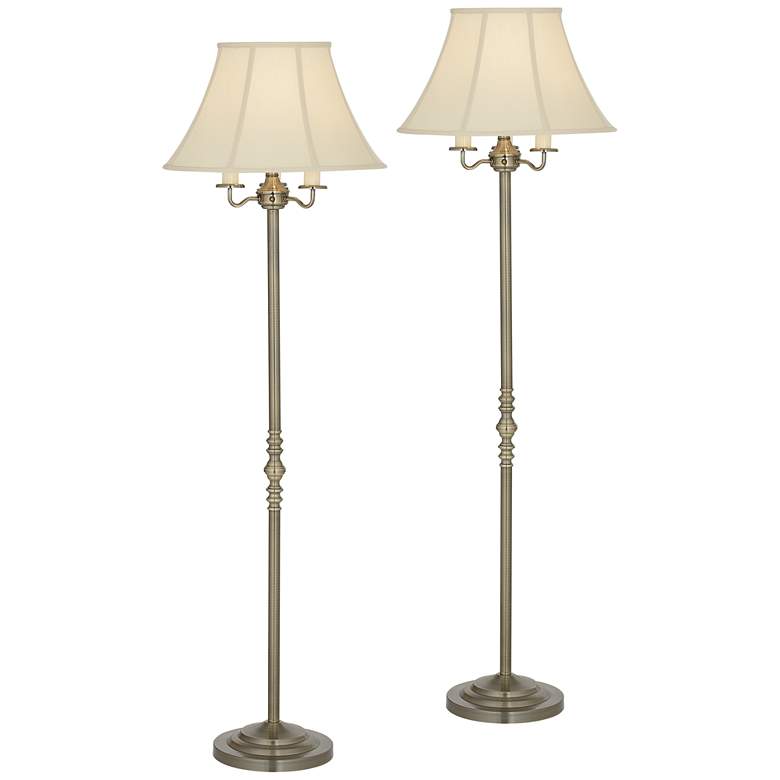 Image 2 Regency Hill Montebello 4-Light Brass Traditional Floor Lamps Set of 2
