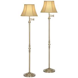 Image2 of Regency Hill Montebello 60" Brass Swing Arm Floor Lamps Set of 2
