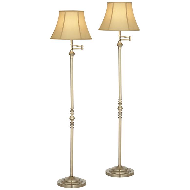 Image 2 Regency Hill Montebello 60" Brass Swing Arm Floor Lamps Set of 2