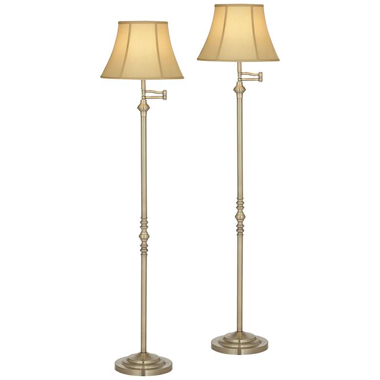Image 2 Regency Hill Montebello 60" Brass Swing Arm Floor Lamps Set of 2