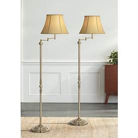 Image1 of Regency Hill Montebello 60" Brass Swing Arm Floor Lamps Set of 2