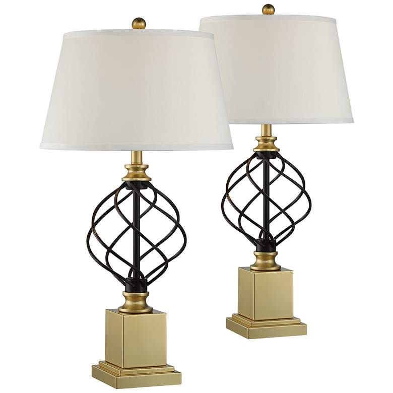 Image 2 Regency Hill Montecito 31 1/2" Gold Black Cage Table Lamps Set of 2