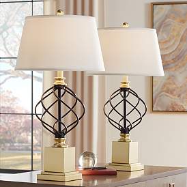 Image1 of Regency Hill Montecito 31 1/2" Gold Black Cage Table Lamps Set of 2