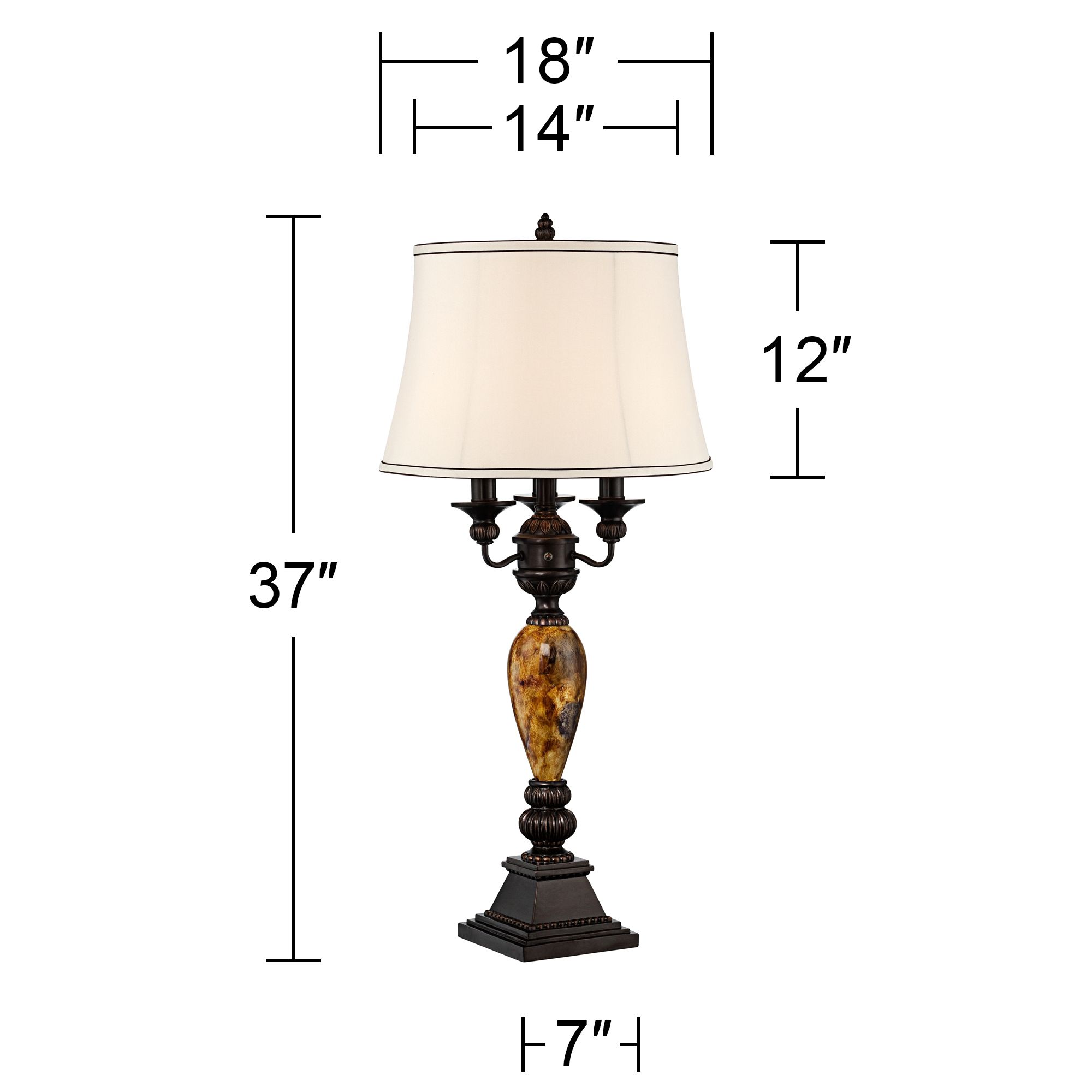 Regency Hill Mulholland Traditional Table Lamp with USB Brown Dimmer Cord