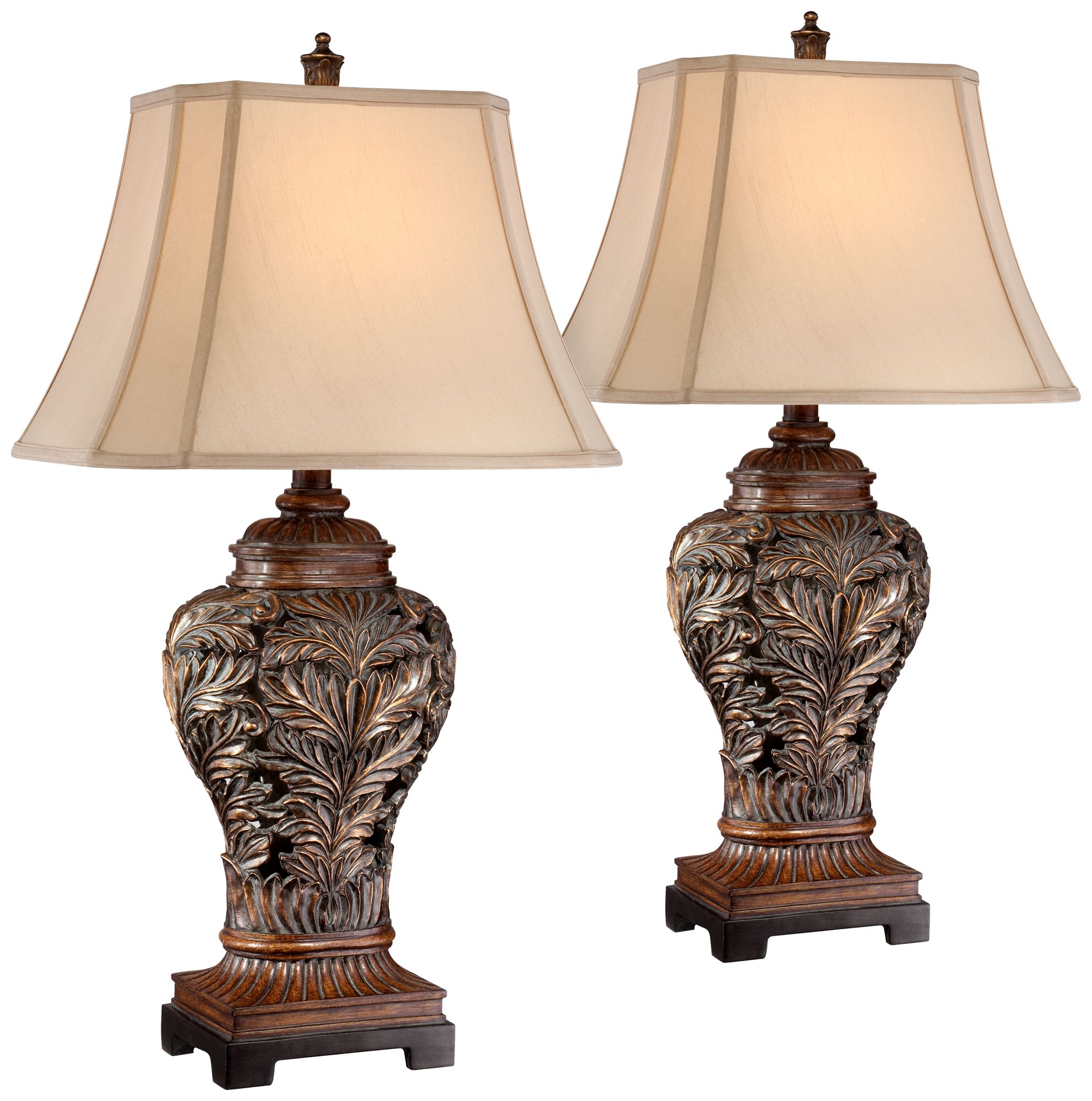 Image 3 Regency Hill Oak 32 1/2" Leafwork Traditional Table Lamps Set of 2