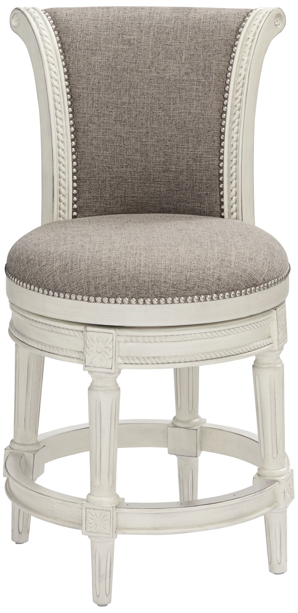 Regency Hill Oliver 24 1/2" Pewter and White Swivel Counter Stool in scene