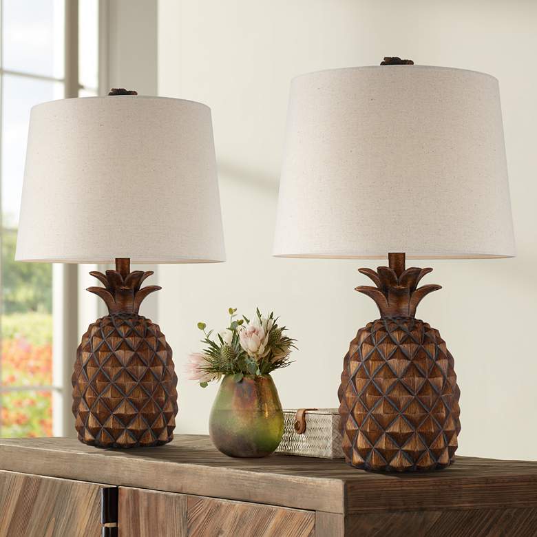 Image 1 Regency Hill Paget 23 3/4" Brown Pineapple Accent Table Lamps Set of 2