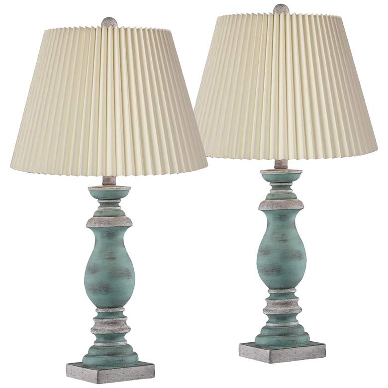 Image 1 Regency Hill Patsy Blue-Gray Wash Table Lamps with Pleated Shades Set of 2