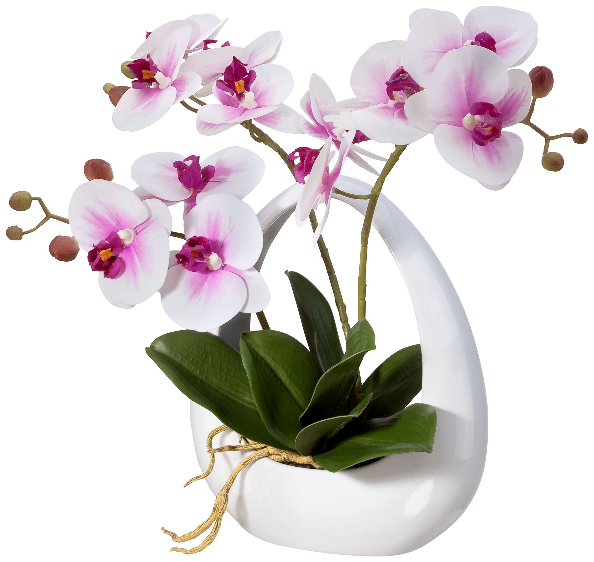 Image 3 Regency Hill Pink White Phalaenopsis 13" Faux Orchids in White Pot more views