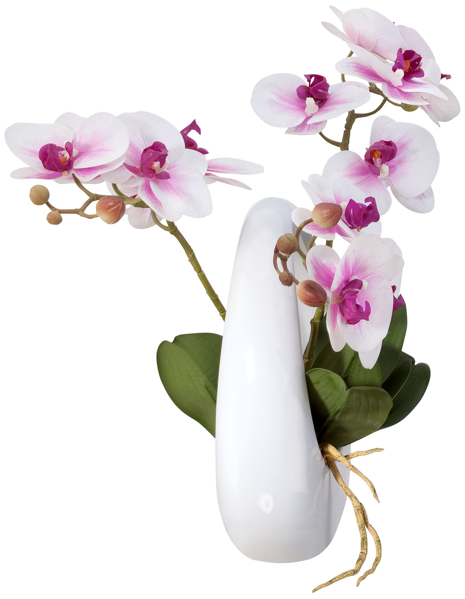 Image 4 Regency Hill Pink White Phalaenopsis 13" Faux Orchids in White Pot more views