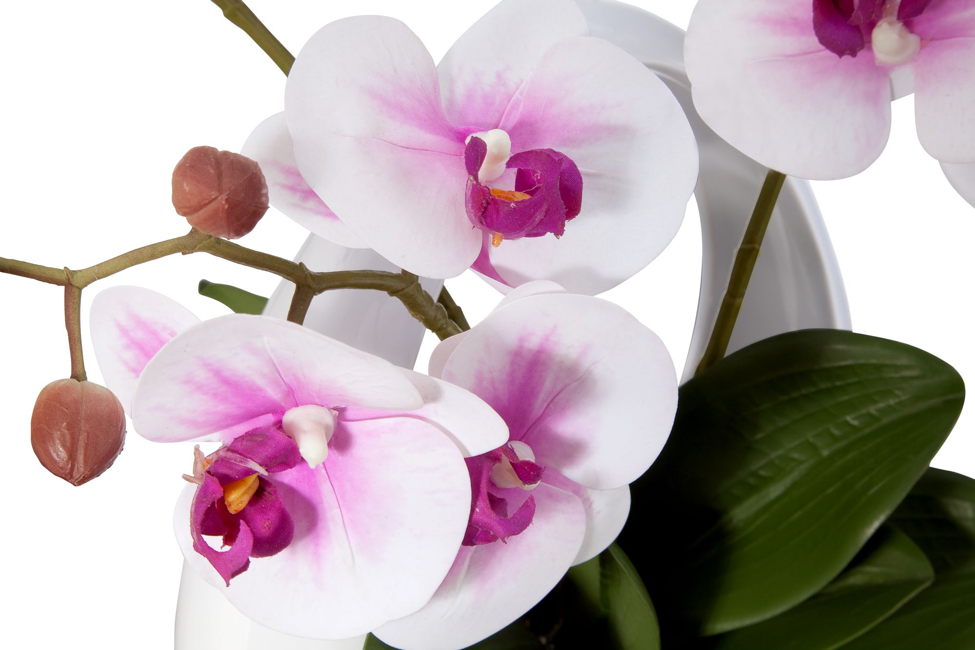 Image 5 Regency Hill Pink White Phalaenopsis 13" Faux Orchids in White Pot more views