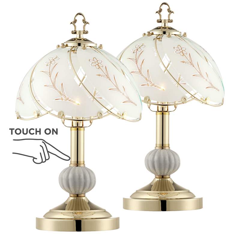 Image 1 Regency Hill Polished Brass 15" High Touch Accent Table Lamps Set of 2