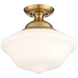 Image2 of Regency Hill Quinn 12 3/4" Gold and Glass Schoolhouse Ceiling Light