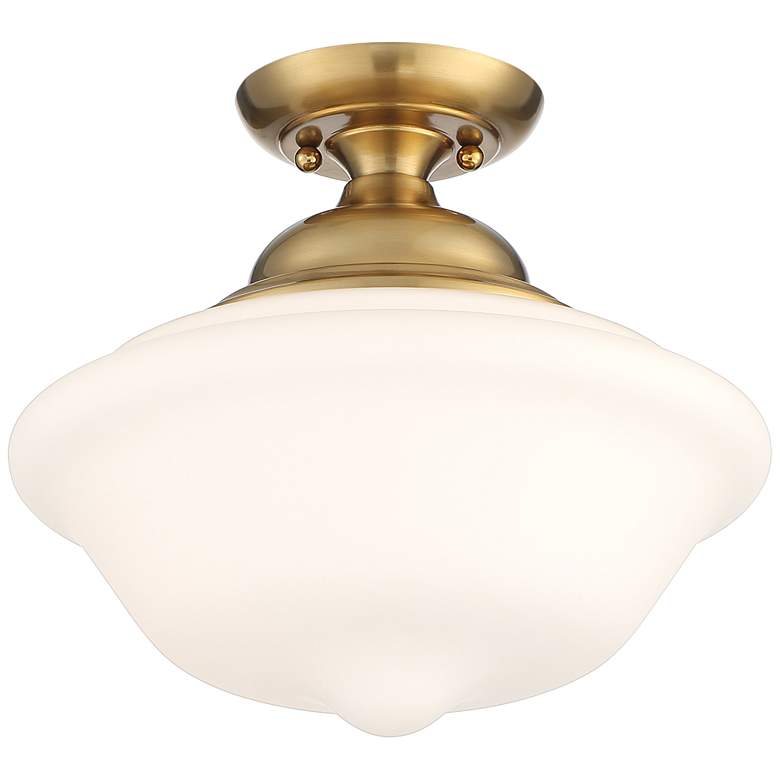 Image 2 Regency Hill Quinn 12 3/4" Gold and Glass Schoolhouse Ceiling Light