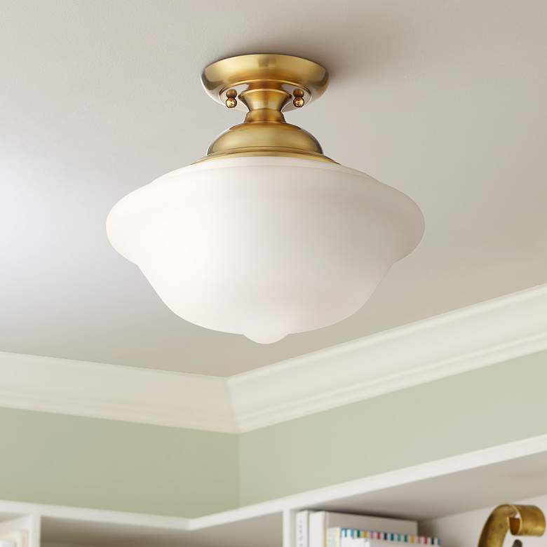 Image 1 Regency Hill Quinn 12 3/4 inch Gold and Glass Schoolhouse Ceiling Light