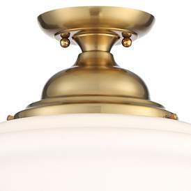 Image4 of Regency Hill Quinn 12 3/4" Gold and Glass Schoolhouse Ceiling Light more views