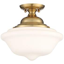 Image5 of Regency Hill Quinn 12 3/4" Gold and Glass Schoolhouse Ceiling Light more views