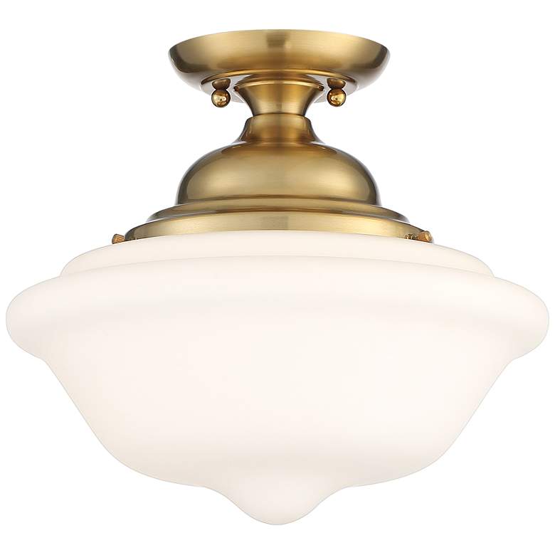 Image 5 Regency Hill Quinn 12 3/4" Gold and Glass Schoolhouse Ceiling Light more views