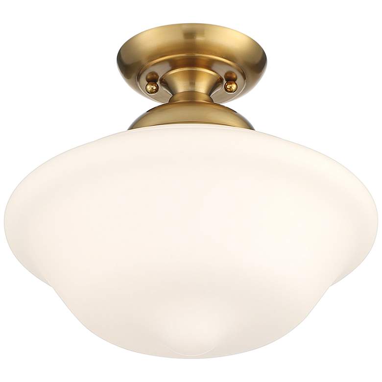 Image 6 Regency Hill Quinn 12 3/4" Gold and Glass Schoolhouse Ceiling Light more views