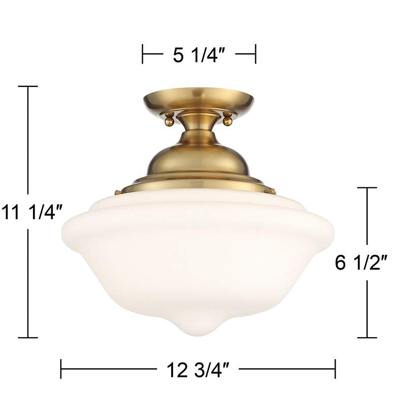 Image 7 Regency Hill Quinn 12 3/4" Gold and Glass Schoolhouse Ceiling Light more views