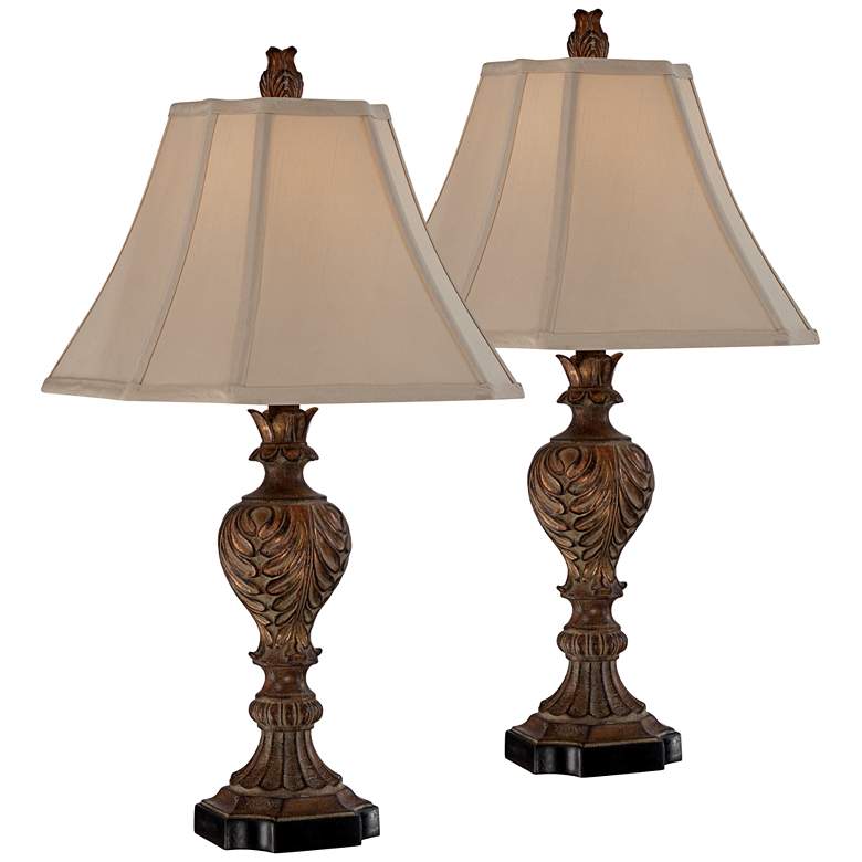 Image 1 Regency Hill Regio 25 1/2" Carved Faux Wood Traditional Lamps Set of 2