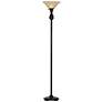 Regency Hill Restoration Bronze 70" Amber Glass Torchiere Floor Lamp