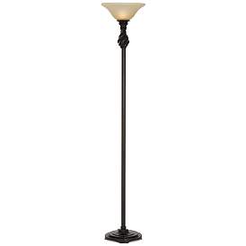 Image5 of Regency Hill Restoration Bronze 70" Amber Glass Torchiere Floor Lamp more views