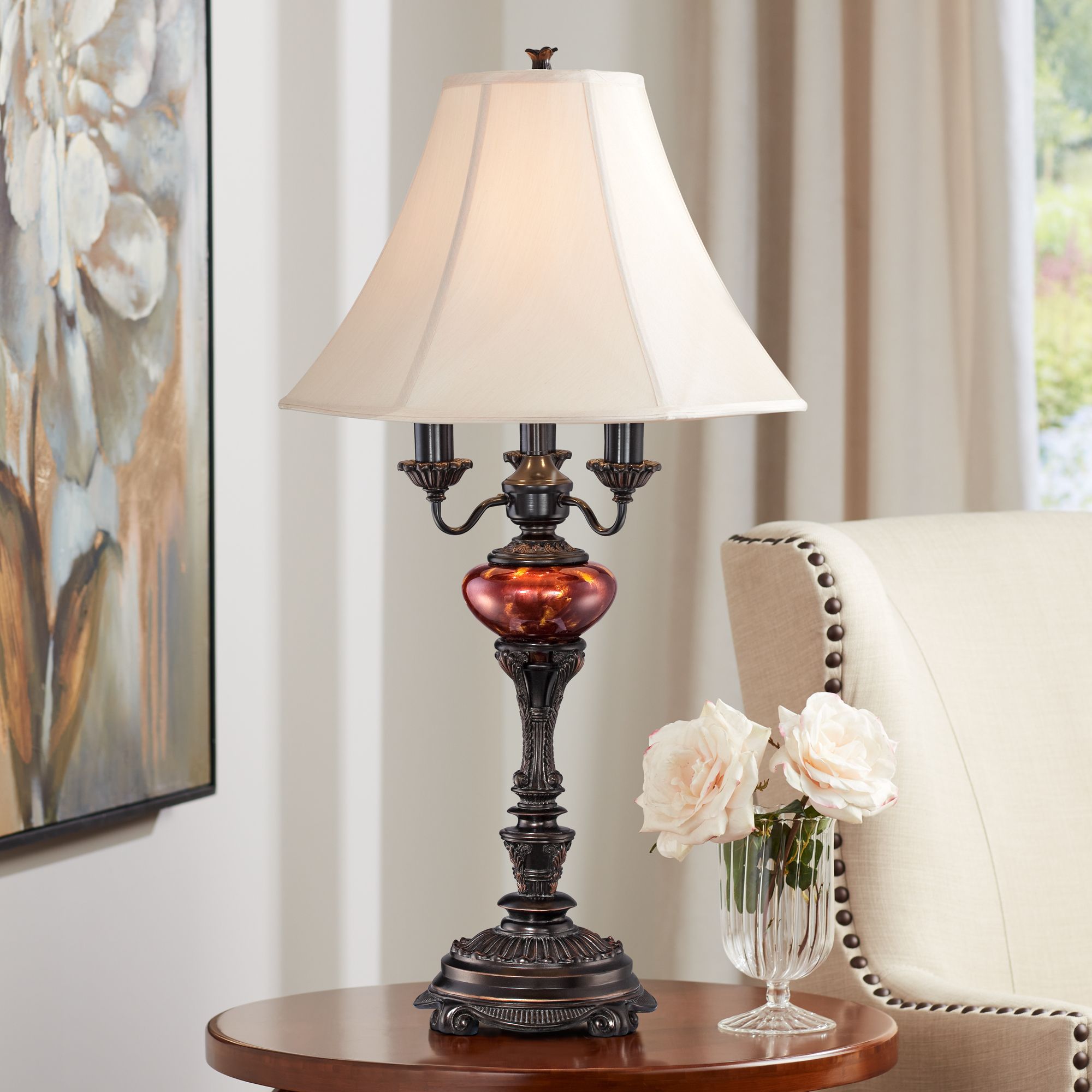 Regency Hill Rhys Bronze Tortoise Shell Glass Table Lamps Set of 2