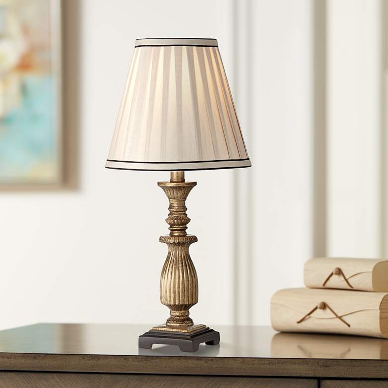 Image 2 Regency Hill Ribbed 18 inch High Antique Gold with Pleat Shade Accent Lamp
