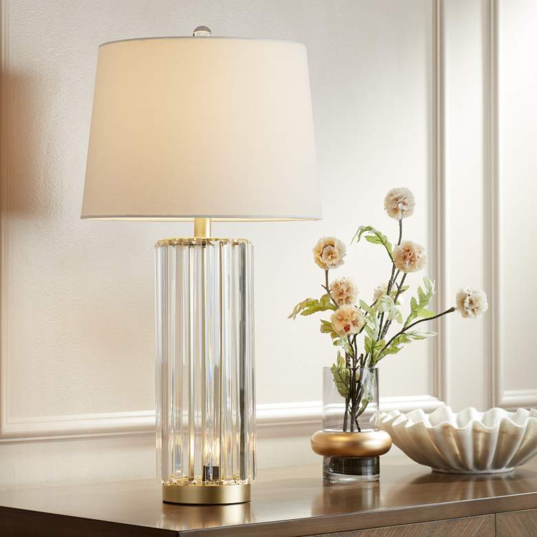 Image 1 Regency Hill Rivera 27 3/4" Gold Glass Rod Table Lamp with Night Light