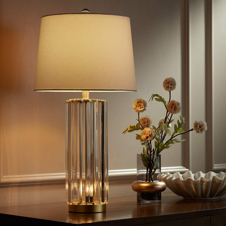 Image 4 Regency Hill Rivera 27 3/4" Gold Glass Rod Table Lamp with Night Light more views