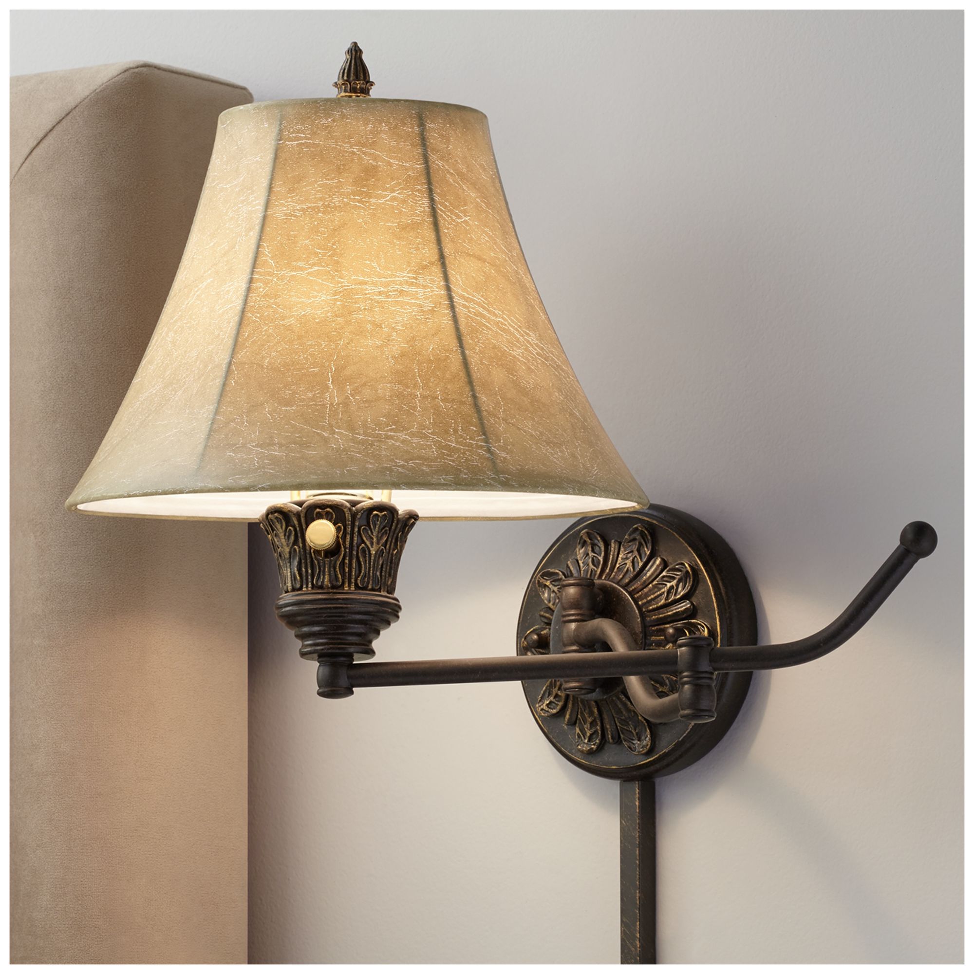 Regency Hill Rosslyn Bronze Plug-In Swing Arm Wall Lamps Set of 2 in scene