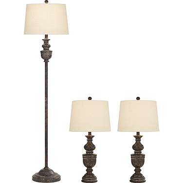Regency Hill Rustic Vase Faux Dark Wood Finish Table and Floor Lamp Set