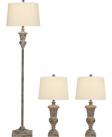 Regency Hill Rustic Vase Faux Light Wood Finish Table and Floor Lamp Set