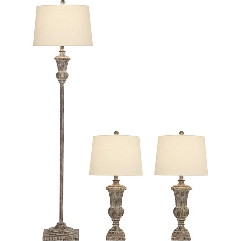 Image 1 Regency Hill Rustic Vase Faux Light Wood Finish Table and Floor Lamp Set