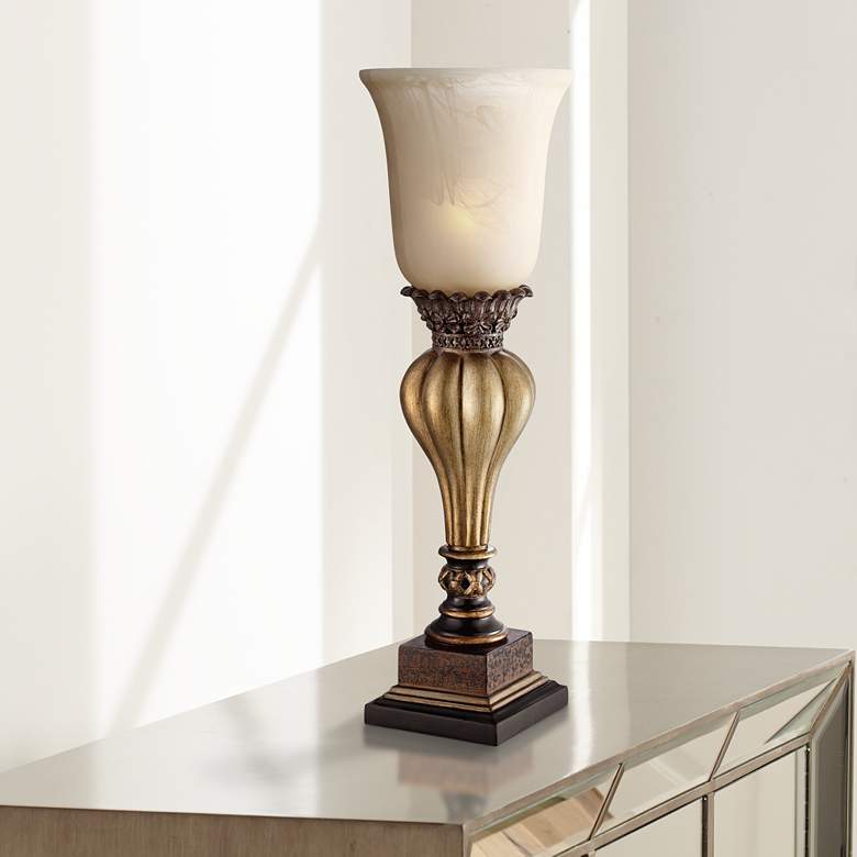 Image 2 Regency Hill Sattley 23 1/4" Gold Alabaster Glass Accent Console Lamp