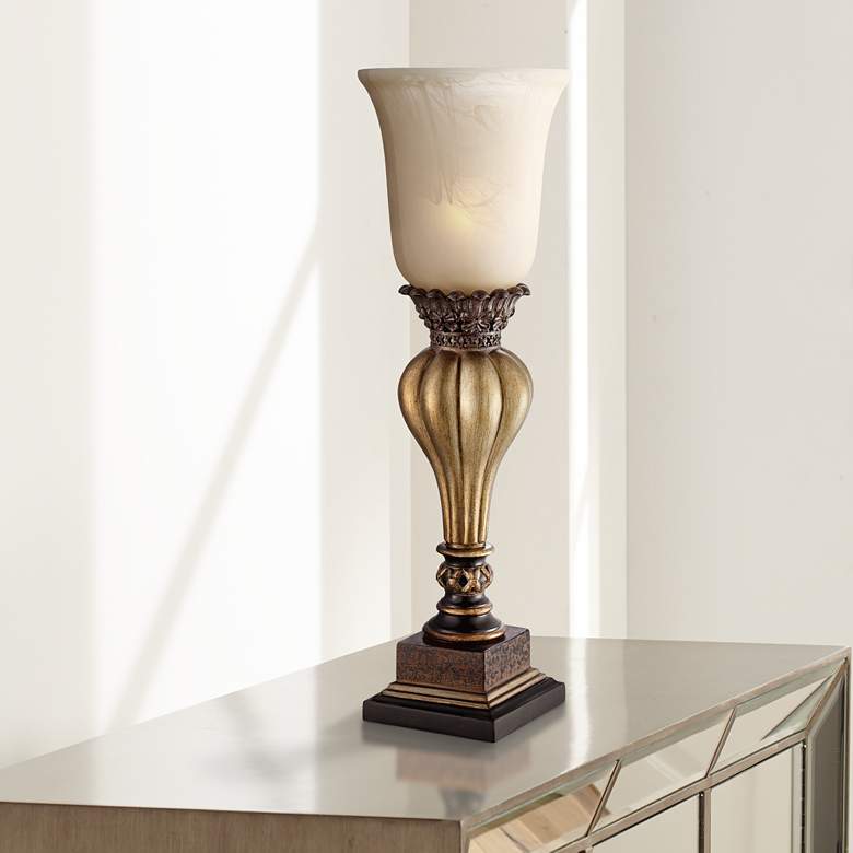 Image 1 Regency Hill Sattley 23 1/4" Gold Alabaster Glass Accent Console Lamp