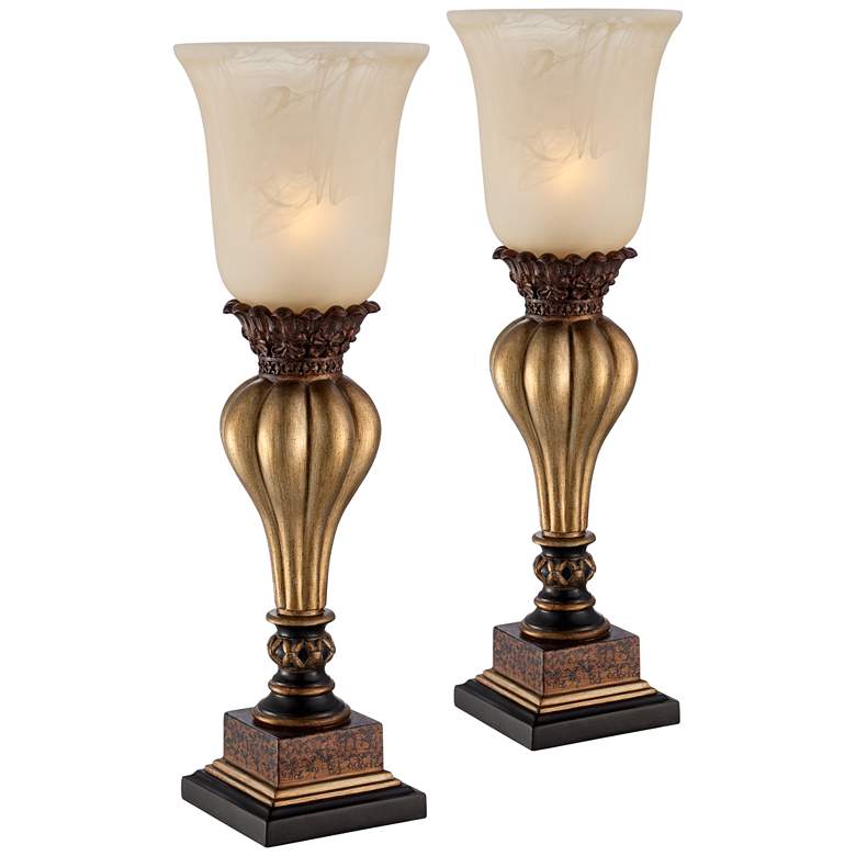 Image 2 Regency Hill Sattley 23 1/4" Gold and Alabaster Console Lamps Set of 2
