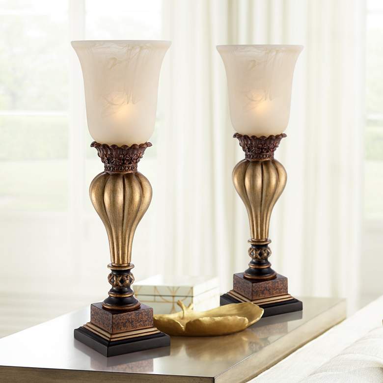 Image 1 Regency Hill Sattley 23 1/4" Gold and Alabaster Console Lamps Set of 2