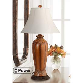 Image1 of Regency Hill Scalloped 34 1/4" Traditional Lamp with Charging Outlet