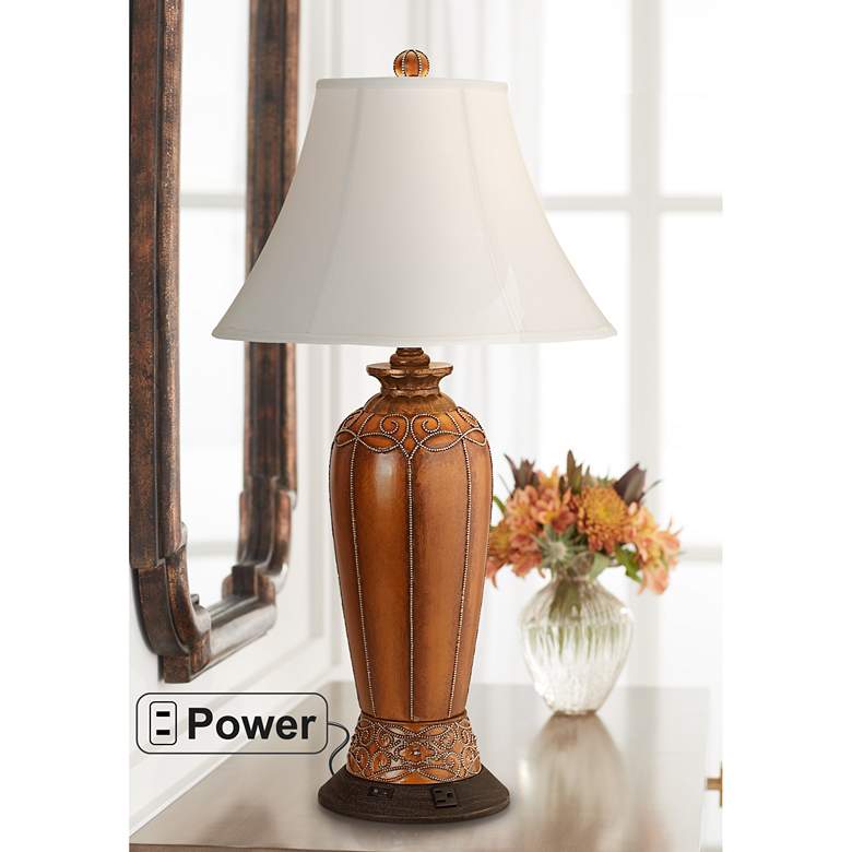 Image 1 Regency Hill Scalloped 34 1/4" Traditional Lamp with Charging Outlet