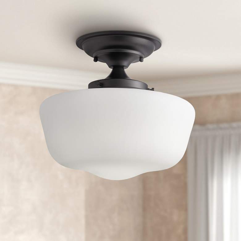 Regency Hill Schoolhouse 12 1/4&quot; Black and White Glass Ceiling Light