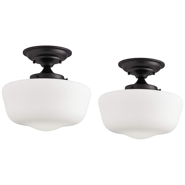 Image 1 Regency Hill Schoolhouse 12 1/4" White Glass Ceiling Lights Set of 2