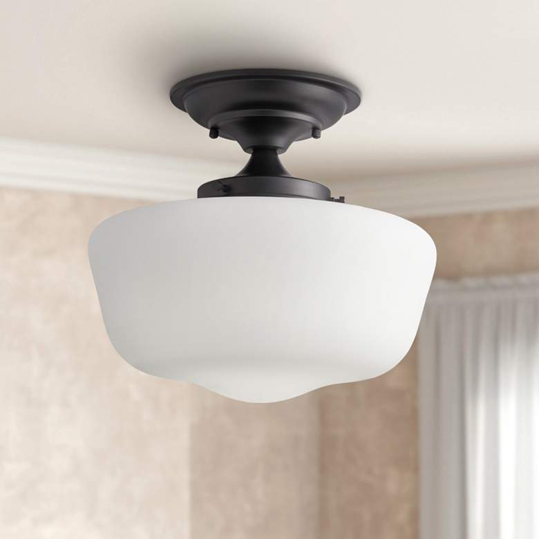 Image 4 Regency Hill Schoolhouse 12 1/4" White Glass Ceiling Lights Set of 2 more views