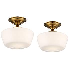 Image1 of Regency Hill Schoolhouse 12" Gold and White Ceiling Lights Set of 2