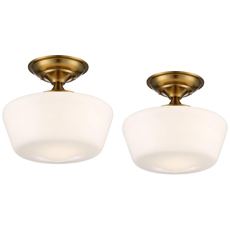 Image 1 Regency Hill Schoolhouse 12" Gold and White Ceiling Lights Set of 2